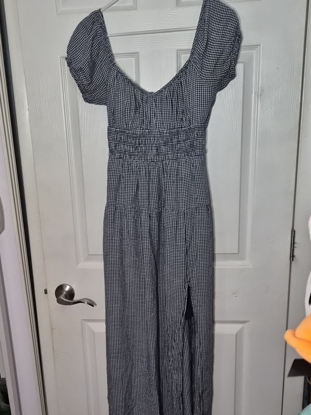NWOT Hollister Blue & White Gingham Puff Sleeve Maxi Dress Sz M